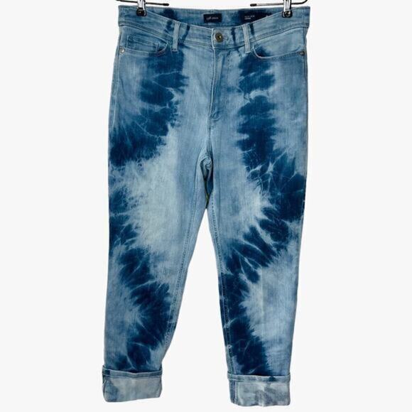 J. Jill Denim Island Washed High Rise Cropped Denim‎ Jeans Tie Dye Cuffed Size 8 - Picture 1 of 11